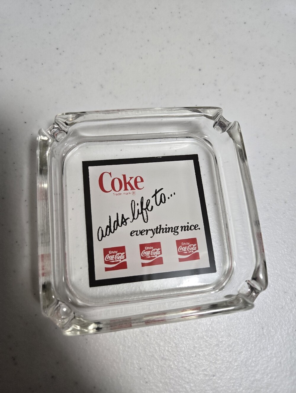 Coke Adds Life To Everything Nice. Enjoy Coca-Cola Glass Ashtray Excellent Cond.